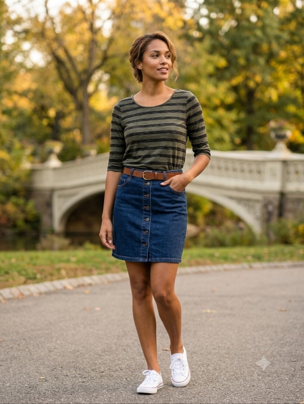 Apt 9 Olive Green Striped Elbow Sleeve Top PM